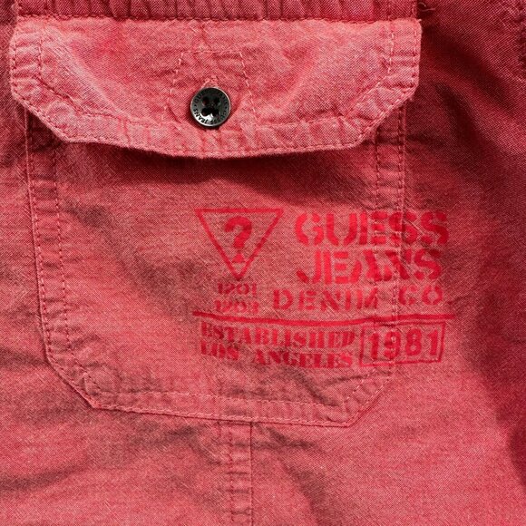 Guess Mens Shirt Extra Large Brick Red 100% Cotton Button‎ Front Long Sleeve - Picture 4 of 14
